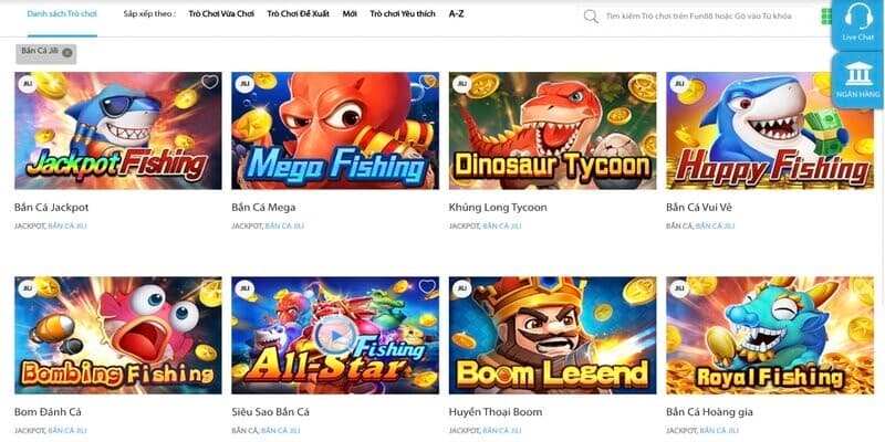 Các sản phẩm săn cá online tại Fun88 có luật chơi đơn giản